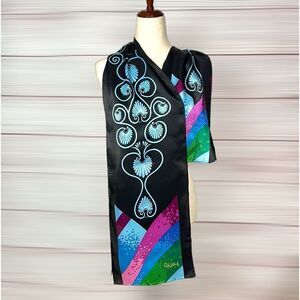 Rush Limbaugh Vintage Silk Black with Blue Pink Green Hand Rolled Scarf